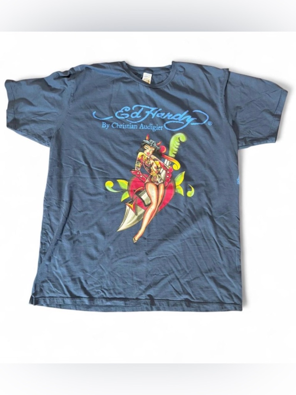 Vintage Ed Hardy Graphic Tee with Pinup Dagger - Picture 2 of 7